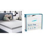 LUCID 3 Inch Bamboo Charcoal Memory Foam Mattress Topper - Full & Lucid Premium Hypoallergenic 100-Percent Waterproof Mattress Protector, 15 Year Warranty, Full/White