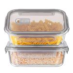 Wilvcsr Glass Food Storage Containers with Lids 2PCS 1040ML, BPA-Free Glass Meal Prep Containers with Lids,Meal Prep Containers Reusable Glass Glass Lunch Box with Lids Clip Lock Glass Food Containers