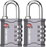 SURE LOCK TSA Accepted 4 Dig Heavy Duty Big Combination Luggage Padlock All Metal Travel Lock for Equipment Hard Case Luggage Gun Case Gym Locker Pelican Vault Lock (2, Grey)
