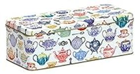 TEAPOTS DESIGN Cream Cracker/Biscuit Tin - Long, Deep Rectangular Kitchen Tin