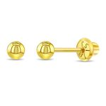 18k Yellow Gold Classic Ball Safety Screw Back Stud Earrings for Babies, Infants, Toddlers, and Little Girls - Polished and Shiny Stud Earrings for Baby Girls 3mm - 100% Safe for Sensitive Ears