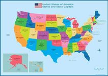 USA States and State Capitals Map - A3 (30cm x 42cm) Childrens Wall Chart Educational Kids Childs Poster Art Print WallChart