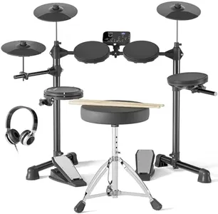 AODSK Electronic Drum Set for Beginner Kids with 150 Sounds,4 Quiet Drum Pads,2 Switch Pedal,Drum Throne,Drumsticks,On-Ear Headphone,AED-400