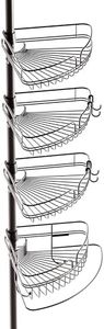 Zenna Home Tension Pole Shower Caddy, 4 Basket Shelves with Built-in Towel Bar, 60 to 97 Inch, Bronze