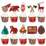 48 PCS LUMBERJACK CUPCAKE TOPPER & HOLDER DECORATION for LUMBERJACK THEMED PARTY BABY SHOWER PHOTO PROPS KIDS FIRST BIRTHDAY SUPPLIES