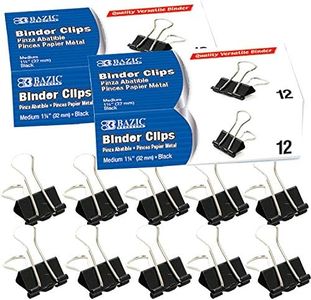 BAZIC Products Medium Binder Clips - Black Color Paper Clamps, Metal Binder Clips for Paper, Classroom Use and Office Essentials, 12/Pack, 2-Packs
