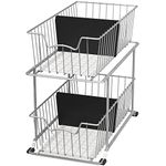 SimpleHouseware 2 Tier Pull Out Cabinet Wire Basket Drawer Organizer for Under Sink, Kitchen, and Bathroom, Silver