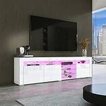 Modern TV Stand for Living Room with LED Lights 3 Doors Storage, High Gloss White TV Stand, TV Entertainment Center for Home Furniture, Television Stands 180cm