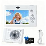 Digital Camera with Dual Screen,Autofocus 4K 48MP Vlogging Cameras for Photography with 32GB Card,Point and Shoot Kids Cameras,16X Zoom,Anti-Shake,Present for Kid Teen Beginner. (White)