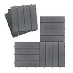 9 Pieces Outdoor Interlocking Flooring Tiles, 12''x12'' Weather Resistant and Anti-Slip Patio Pavers, Outdoor Four Slat Plastic Composite Interlocking Composite Decking Tile