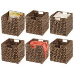 mDesign Set of 6 Storage Basket – Foldable Water Hyacinth Storage Box – Basket Storage Unit Ideal for Storing Clothes, Toys or Magazines – with Wickerwork Pattern – Brown Wash