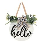 3D Hello Spring Wreaths for Front Door | White Horizontal Round Door Wreaths | Housewarming Gift | Farmhouse Wood Door Hanger for Home Decor Indoor and Outdoor, Classroom, Yard, Porch Décor