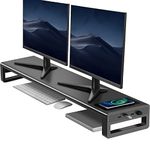 VAYDEER Dual Monitor Stand Aluminum Monitor Riser with Wireless Charging and 4 USB 3.0 Hub Ports Metal Strong&Sturdy for PC Monitor Laptop TV Printer Space Saving Desk Organizer