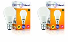 wipro Garnet 12W LED Bulb for Home & Office |Warm White (2700K) | B22 Base|220 degree Light coverage |4Kv Surge Protection |400V High Voltage Protection |Energy Efficient | Pack of 2