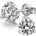 Silver Stud Earrings for Women, Stud Earrings White Gold Cubic Zirconia Dainty Earrings 8mm