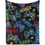 Gaming Throw Blanket Gifts for Boys, Soft Video Game Controller Cozy Plush Flannel Blanket for Kids Baby Bedroom, 40 x 50 in Black Gamer Fleece Fuzzy Blanket for Girls Toddler Couch Bed Sofa Decor