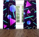 Geometric Window Drapes Curtain Vaporwave 80'S Style Retro 1980S Neon Party Geometric Graphic Rod Pocket Drapes Curtain for Living Room Home Decor 21x63 Inches 2 Panels