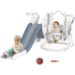 Qaba 3-in-1 Toddler Slides for Kids with Basketball Hoop, Baby Slide, and Swing Set Indoor Playground, Space Theme