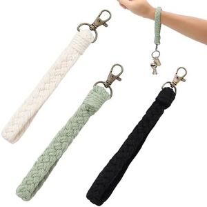 3 Piezas Boho Macramé Llavero, Tejido Llavero Hebilla, Llavero Macramé Pulsera, Llavero Macrame Llavero Boho, Llavero Hecho a Mano (Blanco, Negro, Verde Soja)