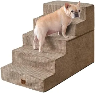 EHEYCIGA Dog Stairs for High Bed 25”H, 5-Step Extra Wide Dog Steps for Bed, Pet Steps for Small Dogs and Cats, Non-Slip Balanced Dog Indoor Ramp, Camel