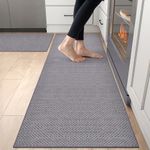 DEXI Kitchen Rug Mat Sets, Rubber Backed Long Floor Mats Non Slip Washable, 2 Pieces Carpet Runner Rugs for Hallway, Dining Room and Entrance, 60x90cm+60x180cm, Grey