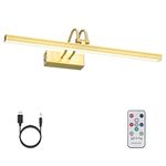 FUNCHDAY Picture Light Wireless, Rechargeable Gallery Light Battery Operated, 280LM Dimmable Art Lighting with Remote, 16" Metal Picture Lights for Wall, Paintings, Portrait, Photo (Brass)