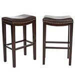 Christopher Knight Home 295611 Deal Furniture | Jaeden | Backless Faux Leather Bar Stools with Studded Accents | Set of 2 | in Brown