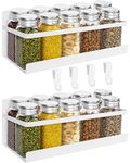 Magnetic Shelf for Refrigerator, 2 Pack Magnetic Spice Rack Organizer, Organizer for Spice Jars Fridge Seasoning Spice Holder with 4 Hooks for Kitchen Pantry Organization and Storage White