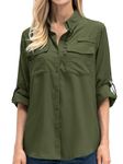 Women's Long Sleeve Fishing Shirt UPF 50+ for Safari Camping Travelling Quick Dry F5026,Army Green,M