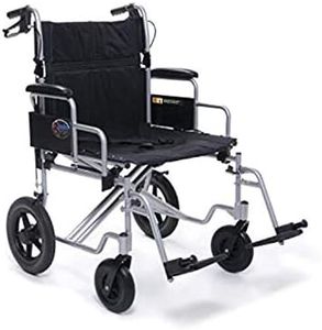 Graham-Field Aluminum 24 Inch Durable Foldable Bariatric Transportation Wheelchair with Padded Armrests, Footrest, and Wheel Locks, Black