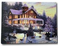 BANBERRY DESIGNS Christmas LED Wall Art - Winter Scene with a Victorian House in a Snowy Setting - Christmas Lights in The Trees Light Up