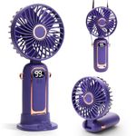 Yeahchic Handheld Fan, Portable USB Desk Fan with 5 Speeds, Rechargeable Mini Fan with LED Display for Stylish Girl Women Men Home Office Travel - Blue