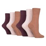 IOMI Footnurse - Ladies 6 Pair Multipack Non Elastic Diabetic Socks with Gentle Grip Wide Top 4-8 (UK, Numeric, 4, 8, Regular, Regular, Terracotta/Lavender Cream/Burgundy)