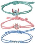 Disney Lilo & Stitch Bracelet 3-Piece Set Official License, Stitch and Angel Cord Friendship Bracelet, Lilo and Stitch Gifts, Adjustable, Rubber, no gemstone