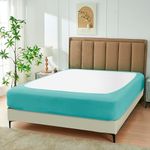 Biscaynebay Decorative Box Spring Cover Queen Size, Aqua Luxurious Jersey Knitting Stretchy Wrap Around 4 Sides Bed Skirt for Home/Hotels, Easy Fit Wrinkle & Fade Free Machine Washable