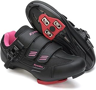 Womens Cycling Shoes Compatible with Peloton Bike Clip in Ladies Indoor Cycling Road Bike Riding Biking Shoes, Pre-Installed Delta Cleats Size 8.5 Black Pink