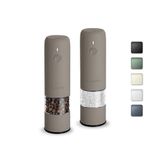 Small Electric Salt and Pepper Grinder Set Rechargeable, Adjustable Coarseness, Automatic Pepper Grinder Mill, Electric Salt Shakers, One Hand Operation for Kitchen Home (2 Packs, Greige)