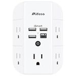 USB Wall Charger, Surge Protector with 5 Outlet Extender and 3 USB Ports 1 USB C Outlet 3-Sided 1800J Power Strip Multi Plug Outlets Wall Adapter Spaced for Home Travel Office Dorm