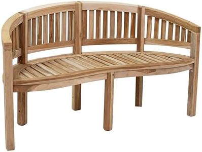 Sunnydaze Outdoor Garden Bench for Patio - Curved Teak Wood Banana Bench with Backrest - Front Porch or Balcony Seating - 59" W