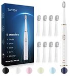 7AM2M Sonic Electric Toothbrush for Adults and Kids- High Power Rechargeable Toothbrushes with 8 Brush Heads,5 Adjustable Modes, Built-in 2-Minute Smart Timer,4 Hours Fast Charge for 75 Days(White)