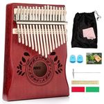 UNOKKI Kalimba 17 Key Thumb Piano, Portable Mahogany Mbira Finger Piano with Instruction, Carrying Bag, Tune Hammer, Reduce Stress, Promote Well-being, Gift for Kids, Adults, Men, Music Lovers- Cherry