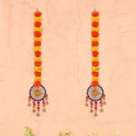 eCraftIndia Artificial Marigold Flowers Hangings with Bangles Ringing Bells (2, Marigold Flowers)