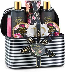 Mother's Day Gifts - Home Spa Gift Basket, Luxury 8 Piece Bath & Body Set For Men/Women, Fresh Peony Scent - Contains Shower Gel, Bubble Bath, Lotion, Bath Salt, Scrub, Soap, Back Scrub & Cosmetic Bag