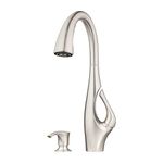 Pfister Indira Kitchen Faucet with Pull Down Sprayer and Soap Dispenser, Single Handle, High Arc, Spot Defense Stainless Steel Finish, F5297NDGS