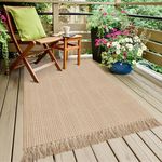 Fixseed Washable Area Rug 3x5 Runner Rug Beige Entryway Rug with Tassel, Indoor Outdoor Front Porch Rug for Kitchen Bedroom Bathroom Living Room Farmhouse Laundry