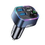 SYNCWIRE Bluetooth 5.3 FM Transmitter for Car, 48W Max Dual USB Bluetooth Car Adapter, Wireless Radio Receiver, Hands-Free Calling, Music Player Support 64G Drive with Light Switch Car Charger, Blue