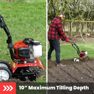 BU-KO 52cc Petrol Garden Tiller – 3HP 2-Stroke Soil Cultivator, Lightweight, Durable
