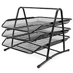 Belle Vous Black Mesh 3-Tier Letter Tray Organiser - Metal A4 Office Desk Tidy File Holder Rack - Document/Paper Filing Storage Shelf for Office, Desktop/Table, Home, Study or School