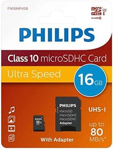 Philips Ultra Speed Carte microSDHC Card 16 Go + Adaptateur SD UHS-I U1, Vitesse de Lecture jusqu'à 80 Mo/s, A1 Fast App Performance, V10, Carte mémoire pour Smartphones, Tablette, PC, vidéo Full HD