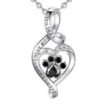 EUDORA Heart Necklace with Black Dog Paws for Women Girls 925 Sterling Silver with Black Cubic Zirconia Cute Dog Cat Paws Personalised Pendant 18", Gift for Dog Owner